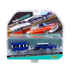 1962 Chevrolet Biscayne Wagon with Alameda Trailer Blue Tow & Go 1/64 Diecast Model by Maisto