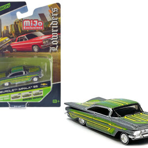 1959 Chevrolet Impala SS Lowrider Silver Metallic with Green Graphics "Lowriders" "Maisto Design" Series 1/64 Diecast Model Car by Maisto