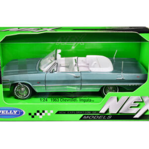 1963 Chevrolet Impala Convertible Light Blue Metallic with White Interior "NEX Models" 1/24 Diecast Model Car by Welly