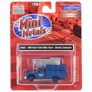 1960 Ford F-250 Utility Truck "Electric Contractor" Dark Blue 1/87 (HO) Scale Model by Classic Metal Works