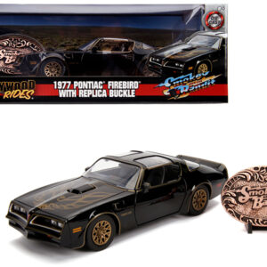 1977 Pontiac Firebird Trans Am Black with Replica Buckle "Smokey and the Bandit" (1977) Movie "Hollywood Rides" Series 1/24 Diecast Model Car by Jada