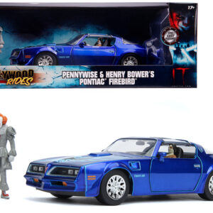 Henry Bower's Pontiac Firebird Trans Am Candy Blue with Pennywise Diecast Figurine "It Chapter Two" (2019) Movie 1/24 Diecast Model Car by Jada