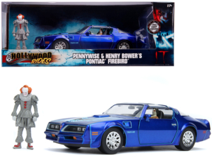 Henry Bower's Pontiac Firebird Trans Am Candy Blue with Pennywise Diecast Figurine It Chapter Two (2019) Movie 1/24 Diecast Model Car by Jada