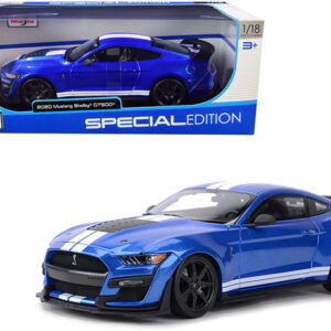 2020 Ford Mustang Shelby GT500 Blue Metallic with White Stripes "Special Edition" 1/18 Diecast Model Car by Maisto