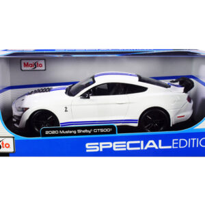 2020 Ford Mustang Shelby GT500 White with Blue Stripes "Special Edition" 1/18 Diecast Model Car by Maisto