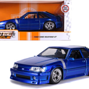 1989 Ford Mustang GT 5.0 Candy Blue with Silver Stripes "Bigtime Muscle" 1/24 Diecast Model Car by Jada