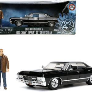 1967 Chevrolet Impala SS Sport Sedan Black and Dean Winchester Diecast Figurine "Supernatural" (2005-2020) TV Series "Hollywood Rides" Series 1/24 Diecast Model Car by Jada