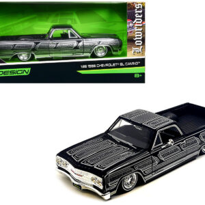 1965 Chevrolet El Camino Lowrider Black Metallic with Silver Graphics "Lowriders" Series 1/25 Diecast Model Car by Maisto