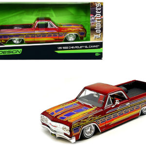 1965 Chevrolet El Camino Lowrider Candy Red Metallic with Graphics "Lowriders" Series 1/25 Diecast Model Car by Maisto