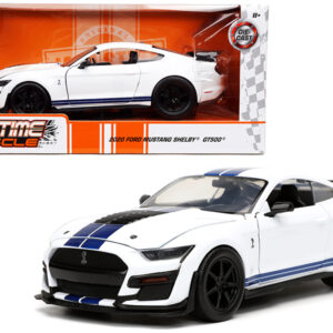 2020 Ford Mustang Shelby GT500 White with Blue Stripes "Bigtime Muscle" Series 1/24 Diecast Model Car by Jada