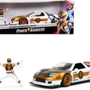 2002 Honda NSX Type-R Japan Spec RHD (Right Hand Drive) and White Ranger Diecast Figurine "Power Rangers" 1/24 Diecast Model Car by Jada