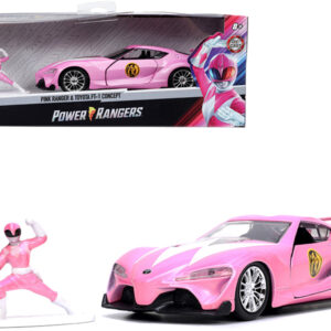 Toyota FT-1 Concept Pink Metallic and Pink Ranger Diecast Figurine "Power Rangers" "Hollywood Rides" Series 1/32 Diecast Model Car by Jada