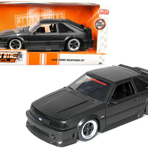 1989 Ford Mustang GT 5.0 Matt Black Metallic with Matt Black Hood "Bigtime Muscle" Series 1/24 Series Diecast Model Car by Jada