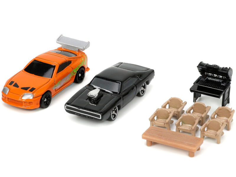 Toretto House Diorama with Dodge Charger Black and Toyota Supra Orange with Graphics "Fast and Furious" "Nano Scene" Series Models by Jada - Image 5
