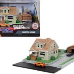 Toretto House Diorama with Dodge Charger Black and Toyota Supra Orange with Graphics "Fast and Furious" "Nano Scene" Series Models by Jada