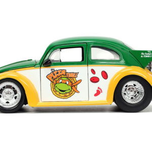 1959 Volkswagen Drag Beetle Green and Yellow and Michelangelo Diecast Figure "Teenage Mutant Ninja Turtles" "Hollywood Rides" Series 1/24 Diecast Model Car by Jada