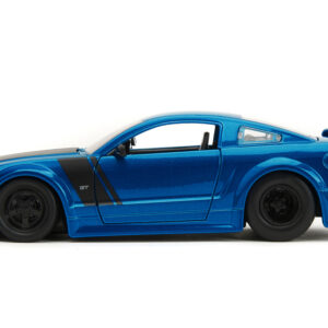 2006 Ford Mustang GT Blue Metallic with Matt Black Hood and Stripes "Bigtime Muscle" Series 1/24 Diecast Model Car by Jada