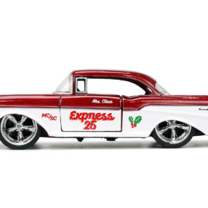 1941 Ford Pickup Truck Red and White "Santa's Workshop" and 1957 Chevrolet Bel Air Red Metallic and White "Express 25" with Mr. and Mrs. Santa Claus Diecast Figures "Holiday Rides" Series 1/32 Diecast Model Cars by Jada