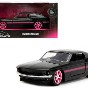 1969 Ford Mustang Black Metallic with Pink Stripes and Wheels "Pink Slips" Series 1/32 Diecast Model Car by Jada