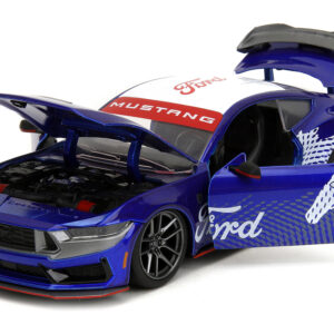 2024 Ford Mustang Dark House Candy Blue with White Top and "Mustang Horse Graphics" "Bigtime Muscle" Series 1/24 Diecast Model Car by Jada