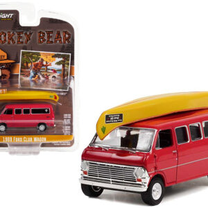 1969 Ford Club Wagon Van Red with Canoe on Roof "Care Will Prevent 9 Out Of 10 Forest Fires!" "Smokey Bear" Series 1 1/64 Diecast Model Car by Greenlight