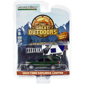 2022 Ford Explorer Limited Green Metallic with Modern Rooftop Tent "The Great Outdoors" Series 2 1/64 Diecast Model Car by Greenlight