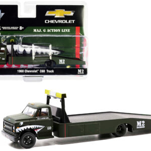 1968 Chevrolet C60 Flatbed Truck #68 Matt Dark Green with Graphics "Maj. G Action Line" Limited Edition to 21120 pieces Worldwide 1/64 Diecast Model by M2 Machines