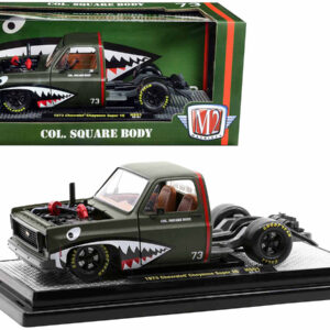 1973 Chevrolet Cheyenne Super 10 Square Body Bedless Truck #73 Matt Dark Green with Graphics "Col. Square Body" Limited Edition to 8000 pieces Worldwide 1/24 Diecast Model Car by M2 Machines