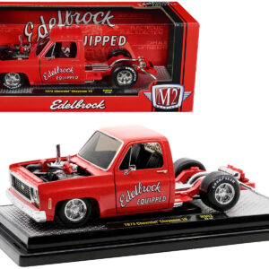 1973 Chevrolet Cheyenne Super 10 Square Body Bedless Truck Bright Red with Graphics "Edelbrock" Limited Edition to 3550 pieces Worldwide 1/24 Diecast Model Car by M2 Machines