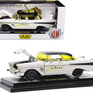 1957 Chevrolet 210 Hardtop "Weiand" Colonial Cream and Black with Graphics Limited Edition to 7000 pieces Worldwide 1/24 Diecast Model Car by M2 Machines