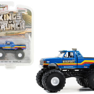 1990 Ford F-350 Monster Truck Blue with Red and Yellow Stripes "Bigfoot #9" "Kings of Crunch" Series 14 1/64 Diecast Model Car by Greenlight