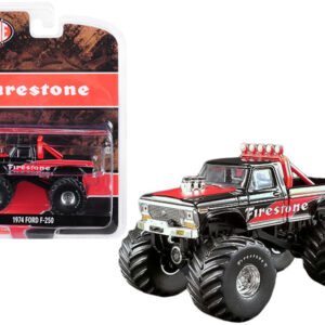 1974 Ford F-250 Monster Truck "Firestone" Black and Red "ACME Exclusive" 1/64 Diecast Model Car by Greenlight for ACME