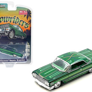 1963 Chevrolet Impala Lowrider Green Metallic with Graphics and Green Interior "Lowriders" Series Limited Edition to 3600 pieces Worldwide 1/64 Diecast Model Car by Greenlight