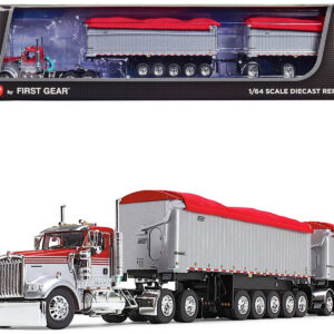 Kenworth W900L Day Cab and East Michigan Series 31' and 20' End Dump Trailers Viper Red and Silver 1/64 Diecast Model by DCP/First Gear