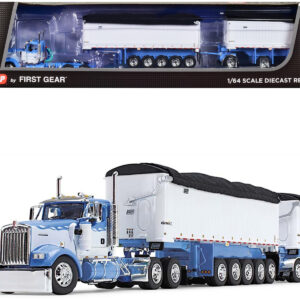 Kenworth W900L Day Cab and East Michigan Series 31' and 20' End Dump Trailers Wisteria Blue and White 1/64 Diecast Model by DCP/First Gear