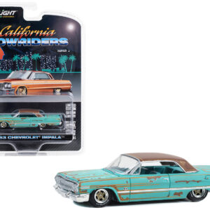1963 Chevrolet Impala Lowrider Teal Patina (Rusted) with Brown Top and Teal Interior "California Lowriders" Series 3 1/64 Diecast Model Car by Greenlight