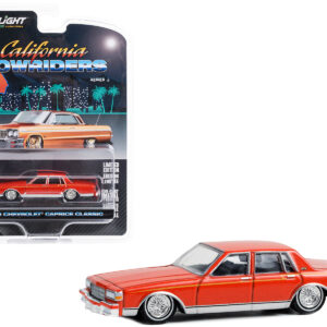 1989 Chevrolet Caprice Classic Lowrider Custom Red Orange with Yellow Stripes "California Lowriders" Series 3 1/64 Diecast Model Car by Greenlight