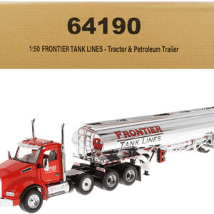 Kenworth T880 SBFA Tandem Day Cab Truck with Pusher Axle and Heil FD9300/DT-C4 Petroleum Tanker Trailer "Frontier Tank Lines" Red and Chrome "Transport Series" Limited Edition to 500 pieces Worldwide 1/50 Diecast Model by Diecast Masters