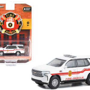 2021 Chevrolet Tahoe White with Red Stripes "Mastic Beach Fire-Rescue Chief - Mastic Beach Long Island New York" "Fire & Rescue" Series 4 1/64 Diecast Model Car by Greenlight