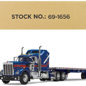 Kenworth W900A with Aerodyne Sleeper and 53' Wilson Roadbrute Flatbed Trailer Blue with Red Stripes "Liberty" 1/64 Diecast Model by DCP/First Gear