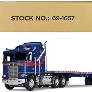 Kenworth K100 COE with Aerodyne Sleeper and 53' Wilson Roadbrute Flatbed Trailer Blue with Red Stripes "Liberty" 1/64 Diecast Model by DCP/First Gear