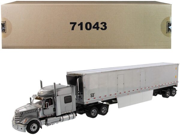 International LoneStar Sleeper Cab Silver with 53' Reefer Refrigerated Chrome Plated Van Trailer "Transport Series" 1/50 Diecast Model by Diecast Masters