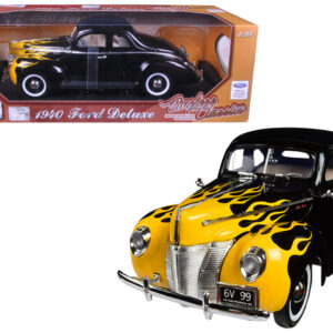 1940 Ford Deluxe Black with Yellow Flames "Timeless Classics" 1/18 Diecast Model Car by Motormax