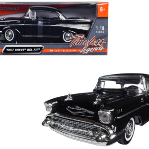 1957 Chevrolet Bel Air Hardtop Black "Timeless Classics" 1/18 Diecast Model Car by Motormax