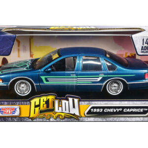 1993 Chevrolet Caprice Lowrider Blue Metallic with Graphics "Get Low" Series 1/24 Diecast Model Car by Motormax