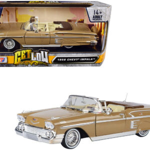 1958 Chevrolet Impala Convertible Lowrider Light Brown with Cream Interior "Get Low" Series 1/24 Diecast Model Car by Motormax