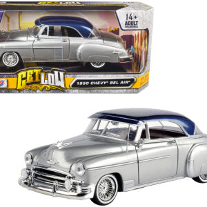 1950 Chevrolet Bel Air Lowrider Silver Metallic with Blue Metallic Top "Get Low" Series 1/24 Diecast Model Car by Motormax