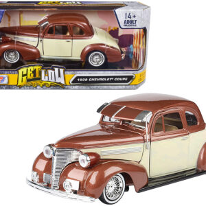 1939 Chevrolet Coupe Lowrider Beige and Brown Metallic "Get Low" Series 1/24 Diecast Model Car by Motormax