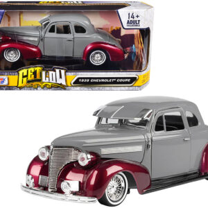 1939 Chevrolet Coupe Lowrider Gray and Red Metallic "Get Low" Series 1/24 Diecast Model Car by Motormax