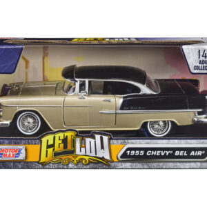 1955 Chevrolet Bel Air Lowrider Hard Top Beige Metallic and Black "Get Low" Series 1/24 Diecast Car Model by Motormax